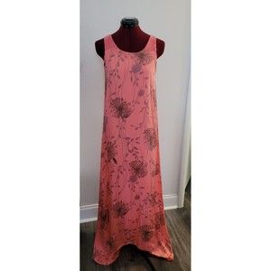 Nicole Italy 100% Silk Salmon Pink Maxi Dress Small Sleeveless Dandelion Sequins